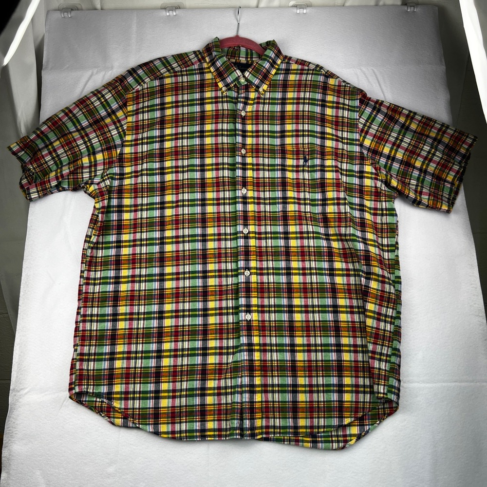 Ralph Lauren Blake Mens XL Madras Plaid SS Button Down Shirt Multi Color
